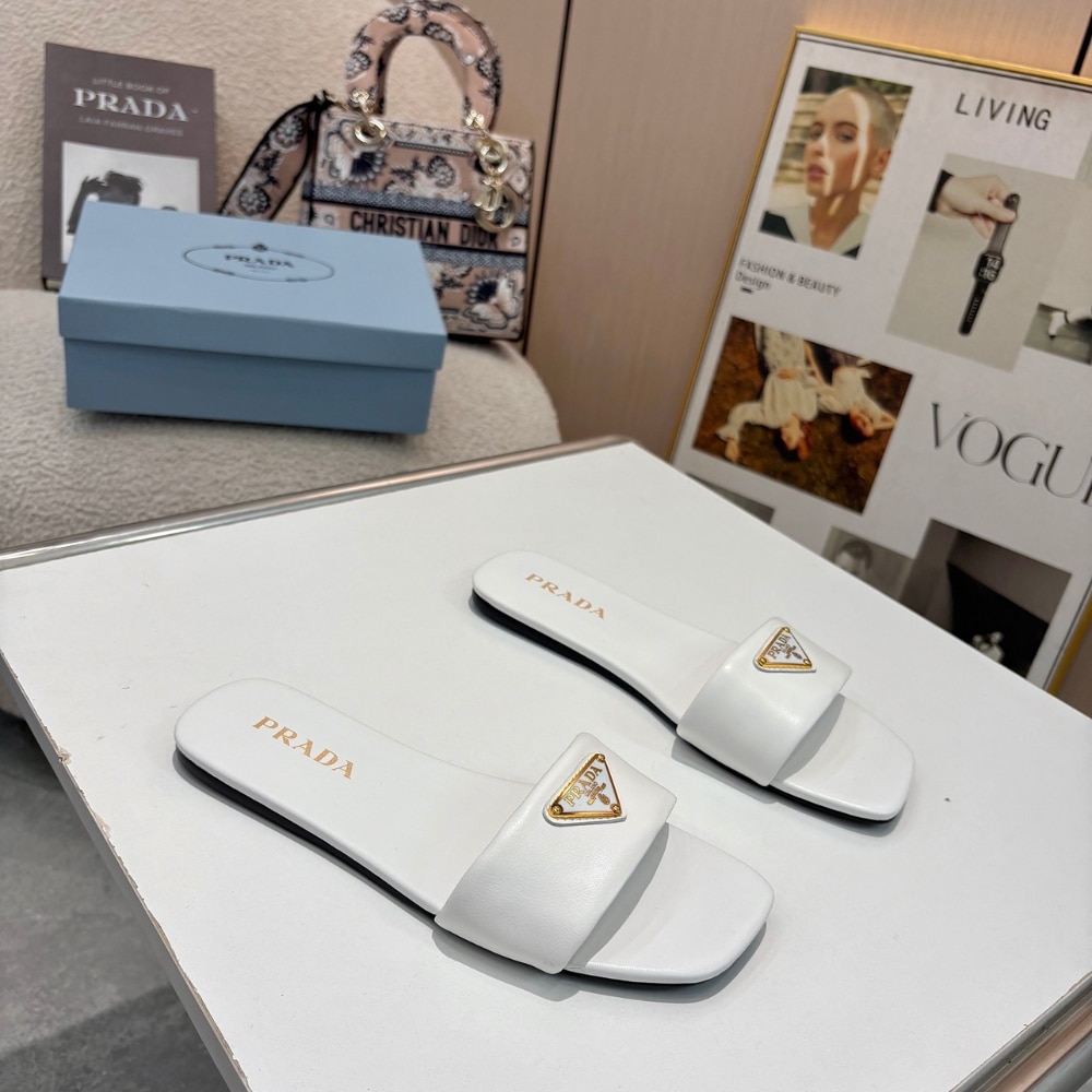 Prada Leather Slides White 1Xx355 070 F0009 F D005 - Image 3