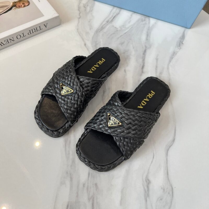 Alternative view of Prada Raffia Crisscross Slides Black 1Xx750 027 F0002 F 020