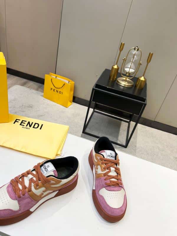Fendi Match Low Tops Suede Pink Beige Shoelace - Image 6