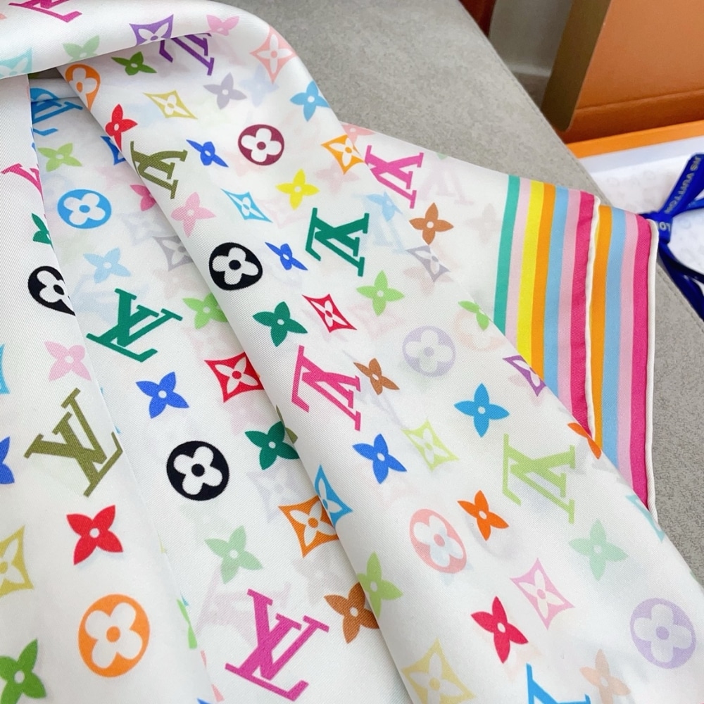 Louis Vuitton X Murakami Monogram Multicolor Scarf White 90Cm M94967 - Image 5