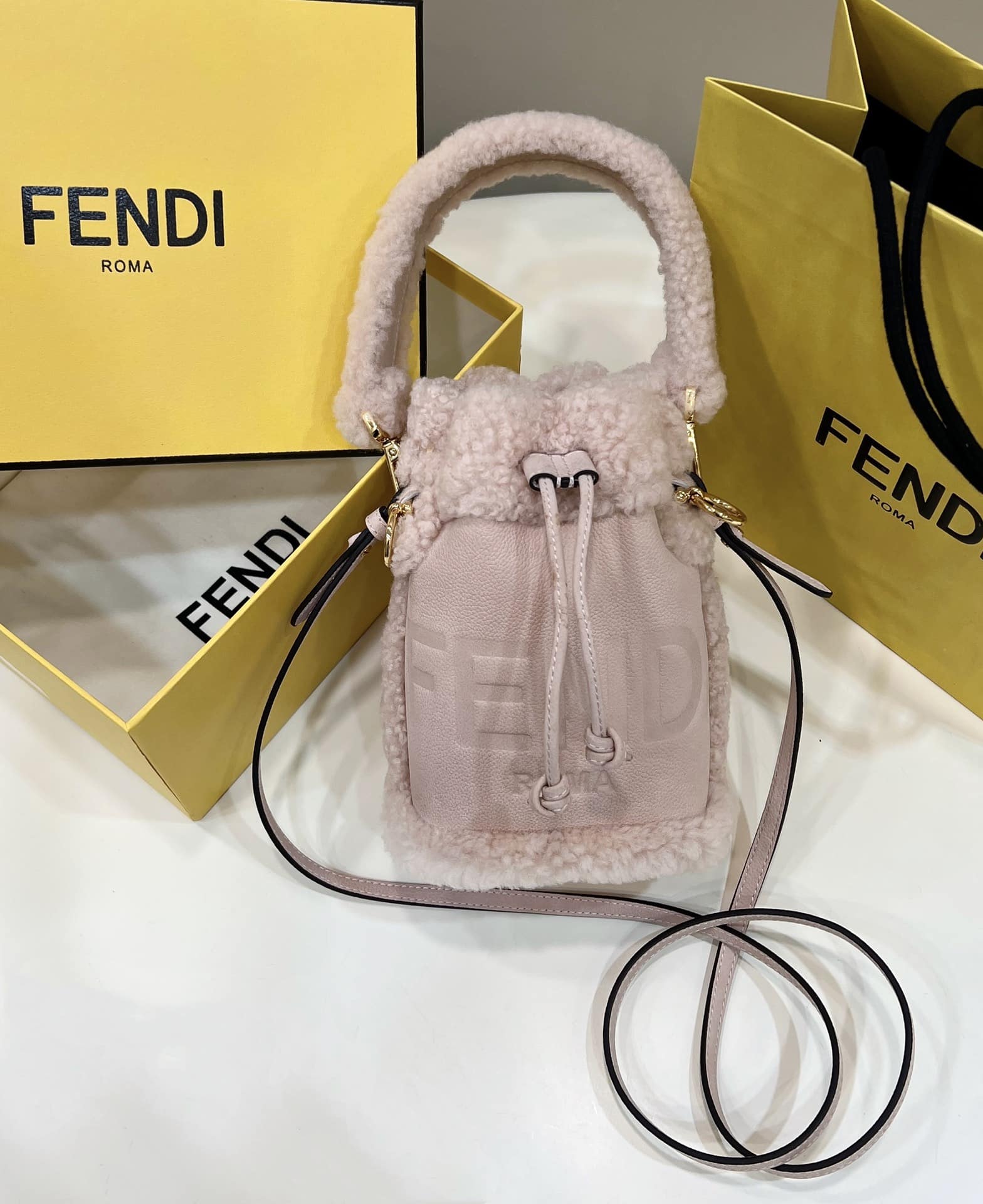 Fendi Mon Tresor Nubuck Mini Bucket Bag Pink 8Bs010Al9If136T - Image 6
