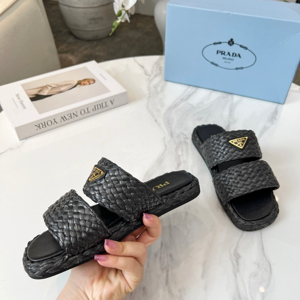 Prada Raffia Slides Black 1Xx749 027 F0002 F 020 - Image 3