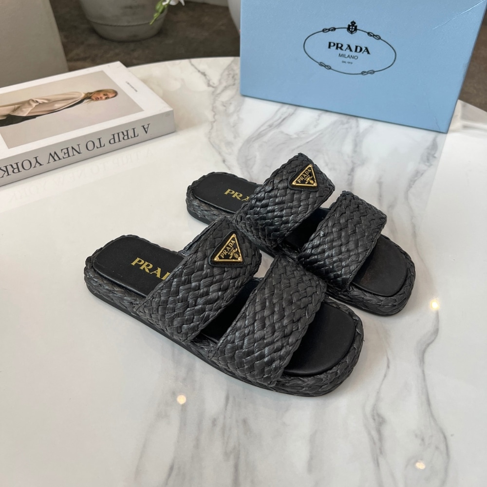 Prada Raffia Slides Black 1Xx749 027 F0002 F 020 - Image 4