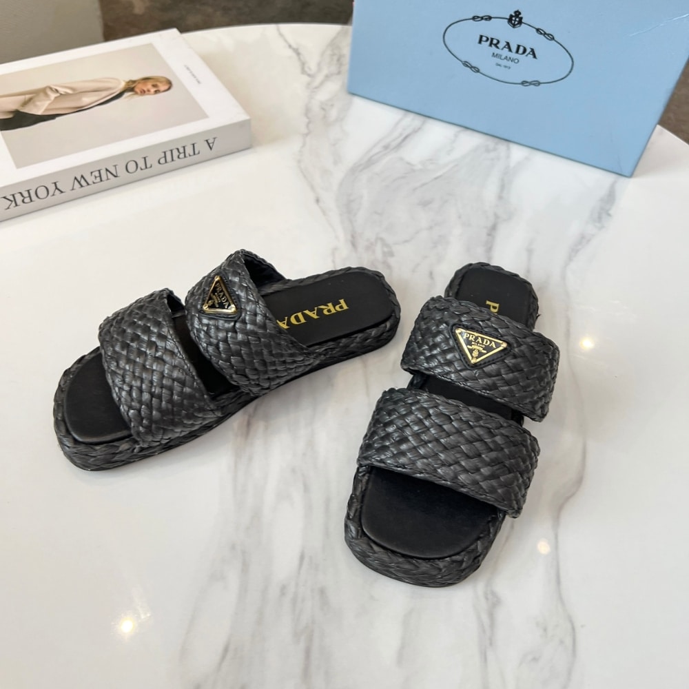 Prada Raffia Slides Black 1Xx749 027 F0002 F 020 - Image 5