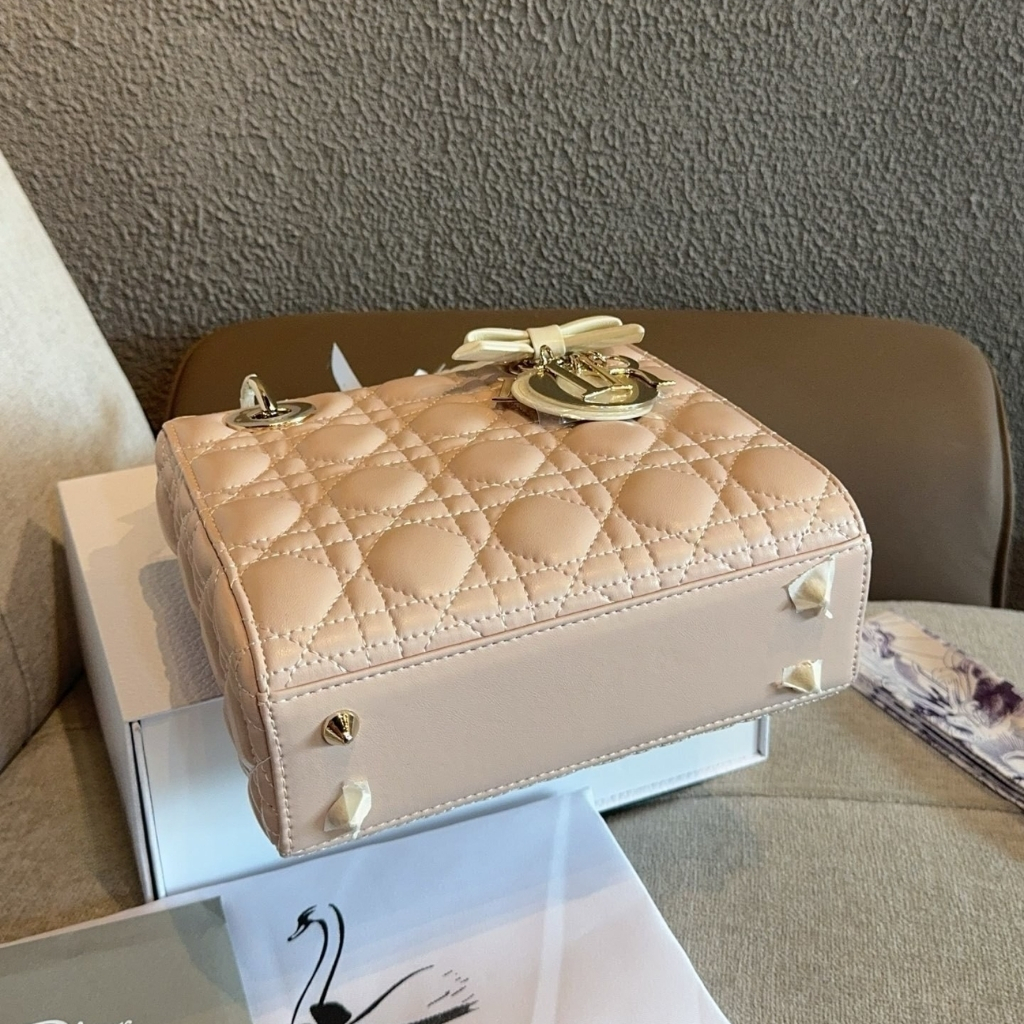 Dior Medium Lady Dior Bag With Chain Pink and Latte 20Cm - Image 5