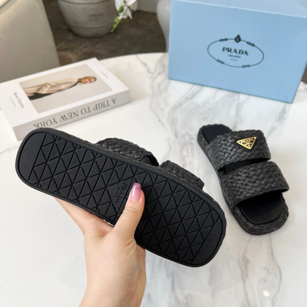 Prada Raffia Slides Black 1Xx749 027 F0002 F 020 - Image 6