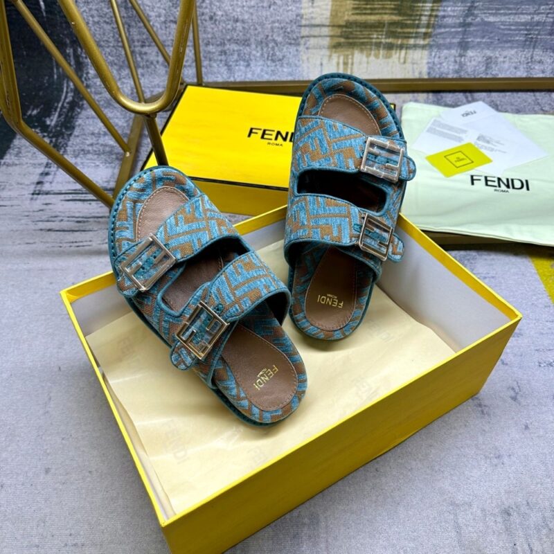 Alternative view of Fendi Feel Ff Jacquard Velvet Slides Light Blue 8X8326Aotmf1R88