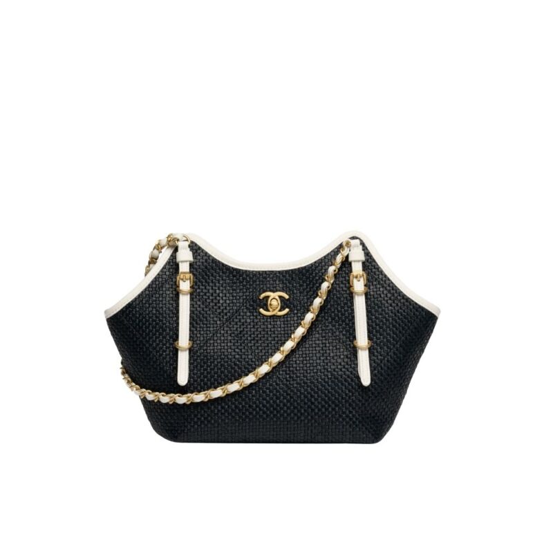 Chanel Braided Raffia Small Bag Black And White 18Cm AS6015 B22594 U5559
