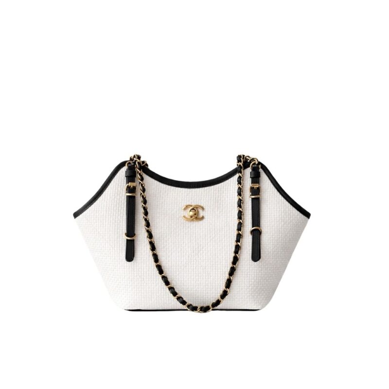Chanel Braided Raffia Small Bag White And Black 18Cm