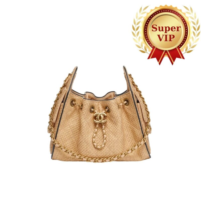 [Super Vip 1:1] Chanel 25 Small Handbag Braided Raffia Beige And Black 20Cm AS5631 B23519 U7618