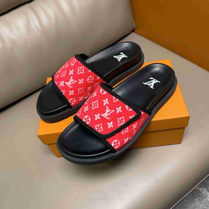 Alternative view of Louis Vuitton Velcro Slides Monogram Red