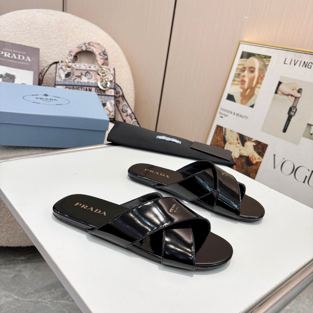 Prada Brushed Leather Slides Black 1Xx768 055 F0002 F 005 - Image 5