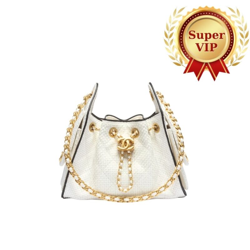 [Super Vip 1:1] Chanel 25 Small Handbag Braided Raffia White And Black 20Cm AS5631 B23519 U7616