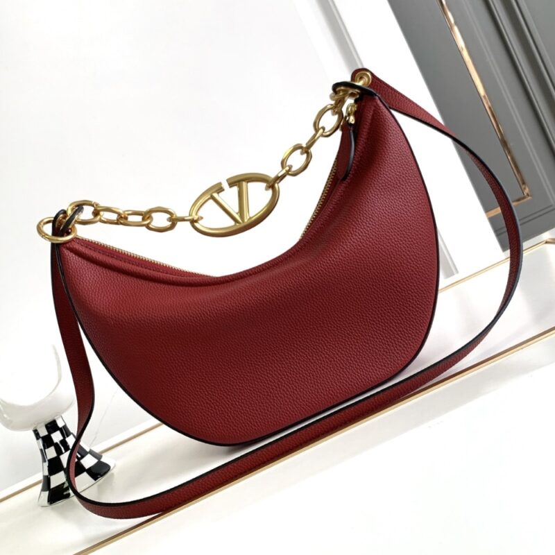 Alternative view of Valentino Garavani Vlogo Moon Medium Grainy Hobo Bag With Chain Dark Red 29Cm 5W2B0N59Jdk Y9Q