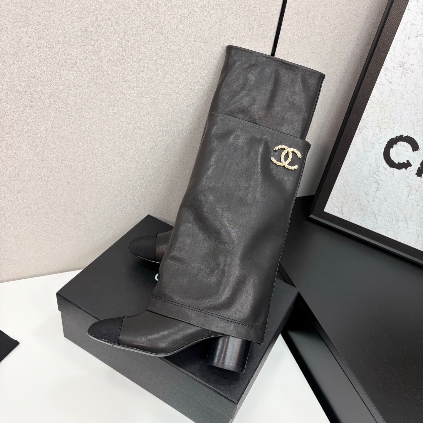 Chanel High Boots Leather And Grosgrain Black - Image 8