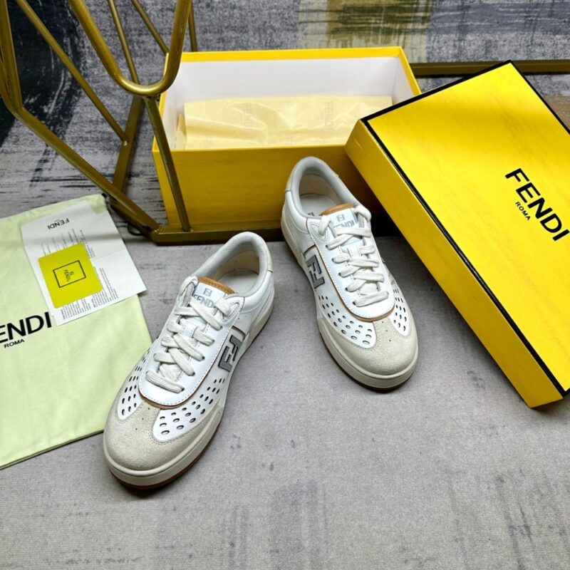 Alternative view of Fendi Match Suede Low Tops White And Brown 8E8670Asb2F1Rux