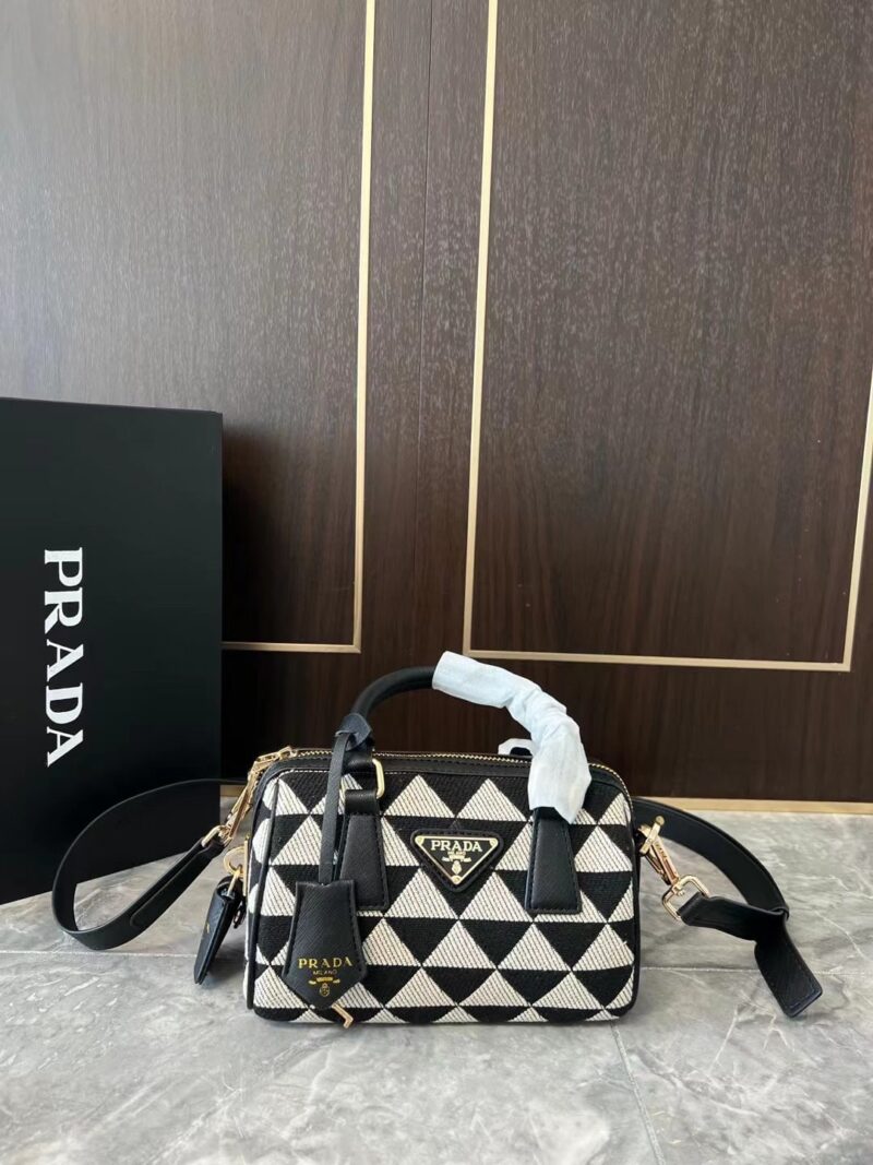 Alternative view of Prada Symbole Embroidered Fabric Top Handle Bag Black 20Cm 1Bb846 2Fkl F0Y30 V Xoo