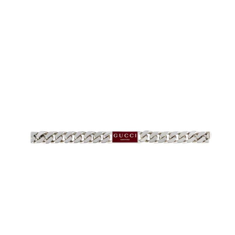 Gucci Sterling Silver Logo Bracelet Red 814980 J8410 8166