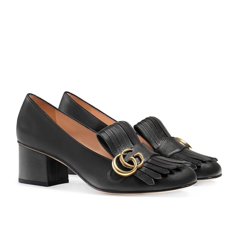 Gucci Mid Heel Pump Leather Black 408208 C9D00 1000