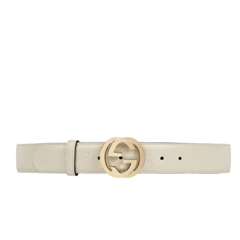 Gucci Double G Buckle Belt White Leather 370543 Cwc1G 9022