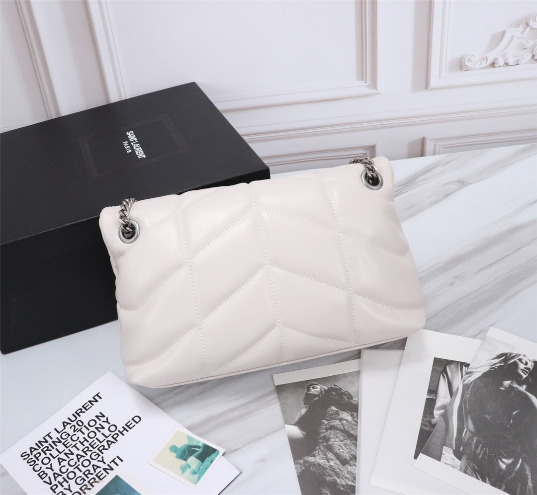 Saint Laurent Puffer Small In White Leather Silver Hardware 29cm - Image 8