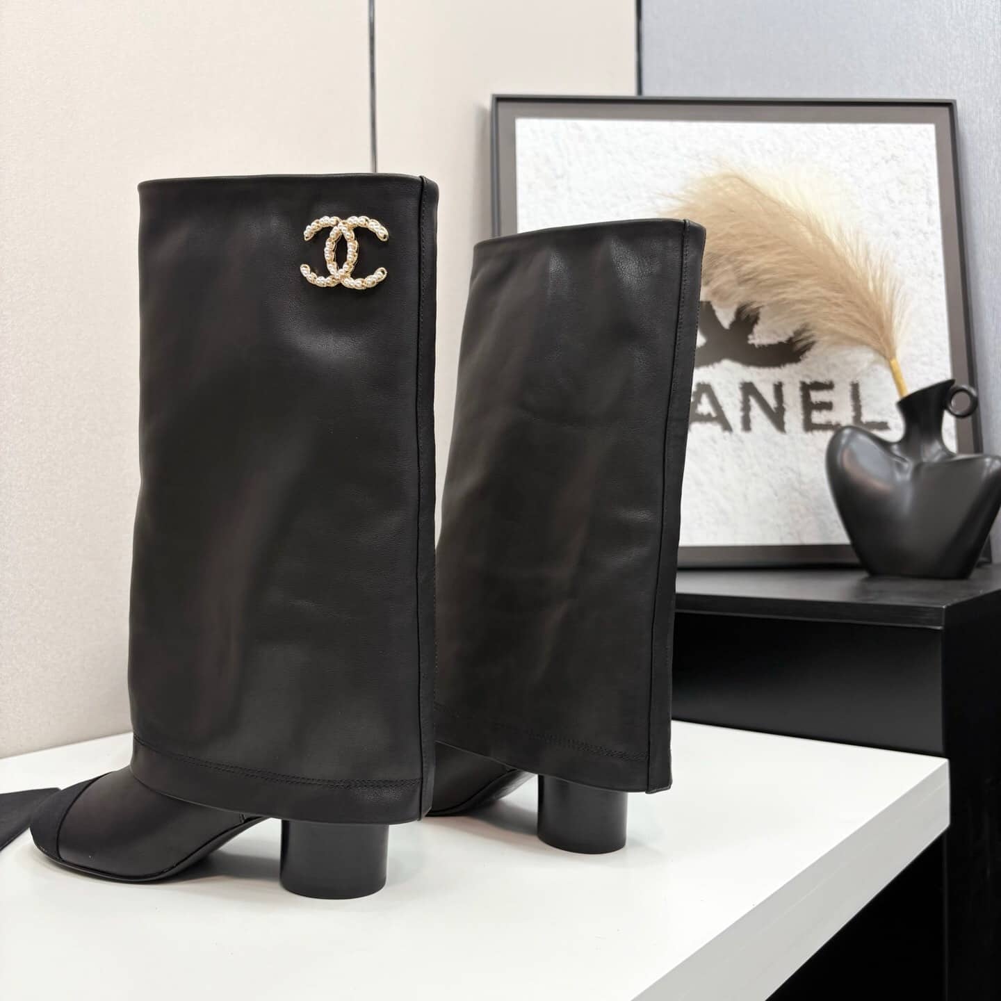 Chanel High Boots Leather And Grosgrain Black - Image 6