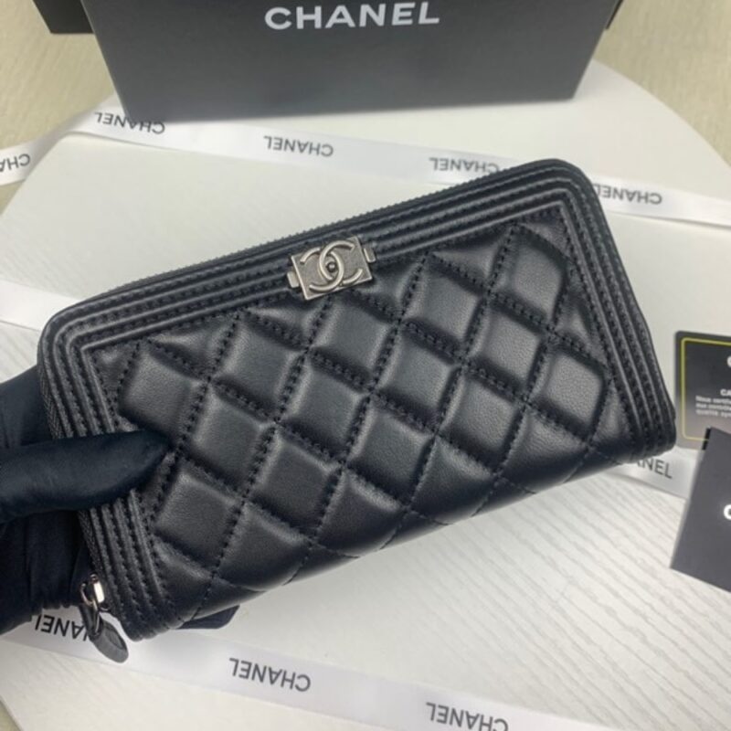 Alternative view of Chanel Boy Long Zipped Wallet Silver Hardware Black 19Cm