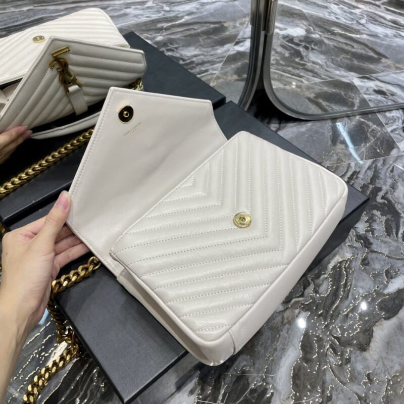 Alternative view of Saint Laurent College Medium Chain Bag In Quilted Leather White 24Cm 600279Brm079207