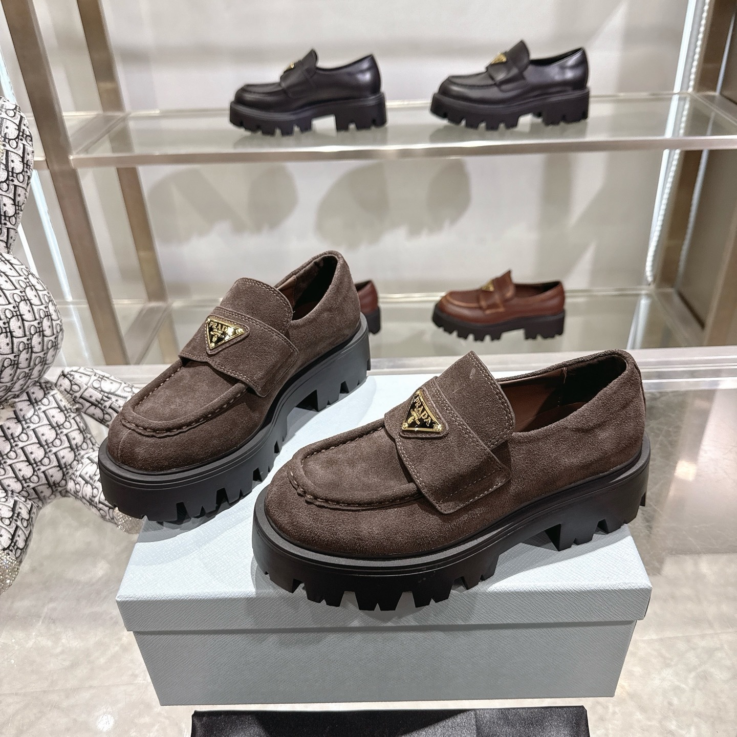 Prada Chocolate Suede Loafers Dark Brown 1D246M Mg0 F0003 F G050 - Image 5