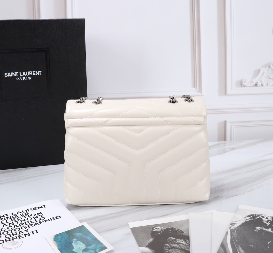 Saint Laurent Loulou Small Chain Bag In Matelassé Y Leather White Silver 23Cm 494699DV726 9207 - Image 8
