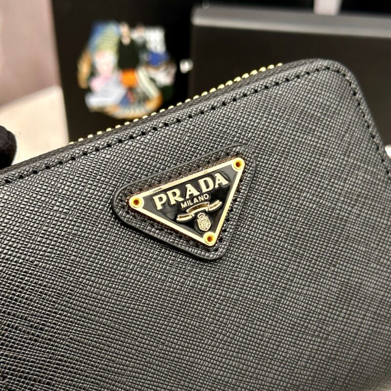 Alternative view of Prada Small Saffiano Leather Wallet Black And Gold 10Cm 1Ml036 Qhh F0002
