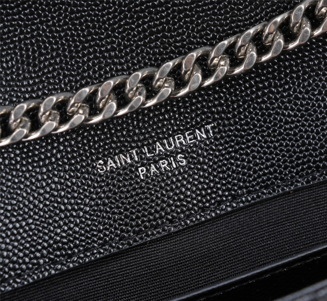 Saint Laurent Envelope Small In Quilted Grain De Poudre Embossed Leather Black Silver 21cm 600195BOW921000 - Image 7