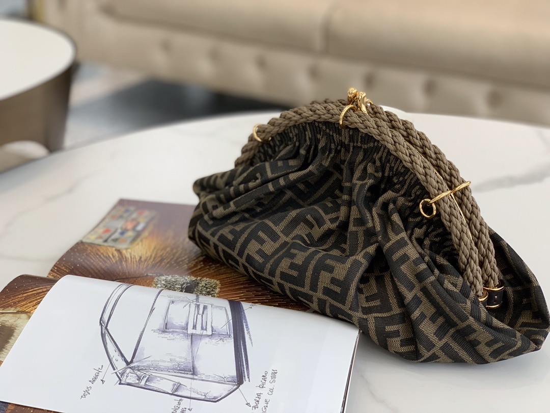 Fendi Brown Ff Fabric Pochette Shell Bag - Image 3