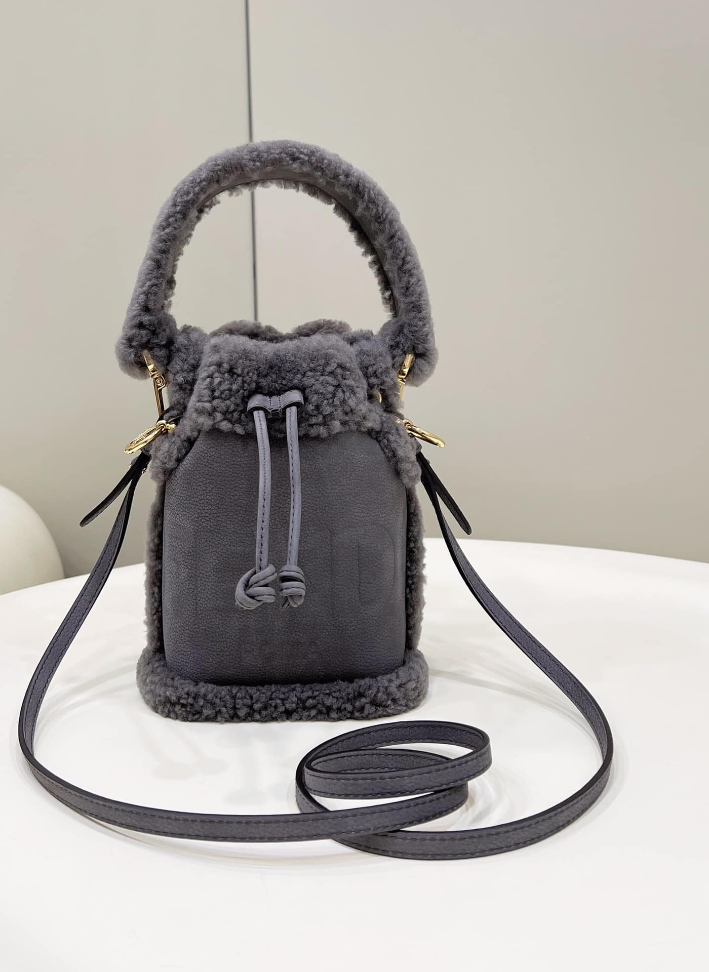 Fendi Mon Tresor Nubuck Mini Bucket Bag Grey 8Bs010Al9If1Efw - Image 5