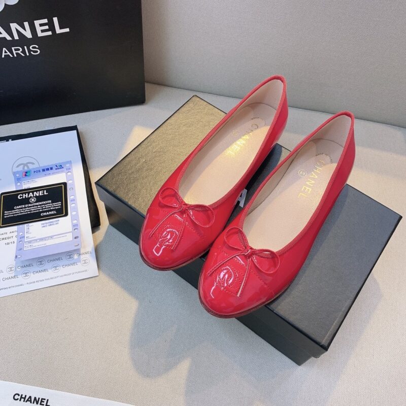 Alternative view of Chanel Patent Leather CC Cap Toe Ballet Flats Red
