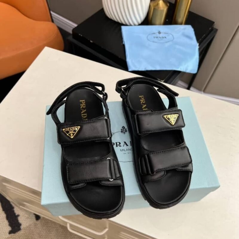 Alternative view of Prada Flat Nappa Leather Sandals Black 1X416N 038 F0002 F 020
