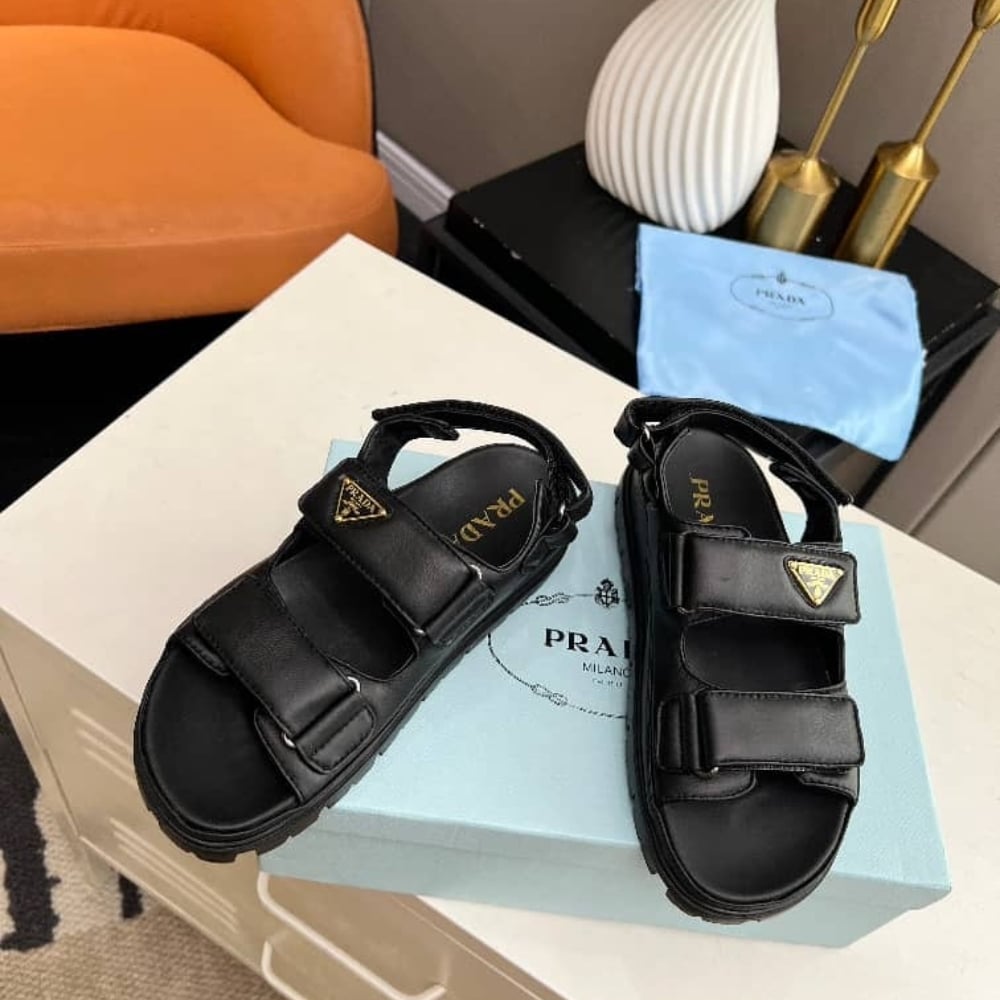 Prada Flat Nappa Leather Sandals Black 1X416N 038 F0002 F 020 - Image 3