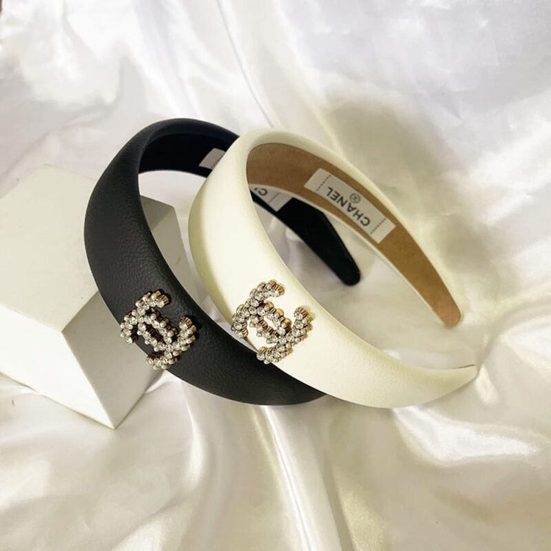 Alternative view of Chanel Cc Leather Headband With Gold Hardware In White