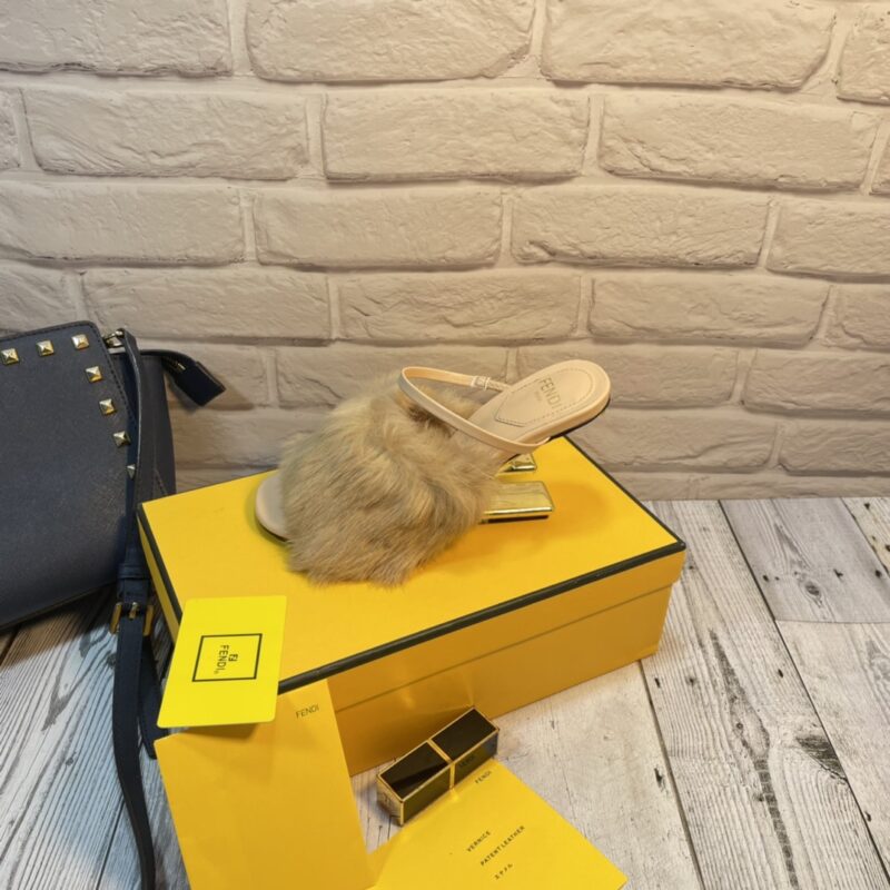 Alternative view of Fendi First Mink High-Heeled Sandals Brown