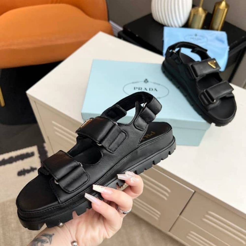 Prada Flat Nappa Leather Sandals Black 1X416N 038 F0002 F 020 - Image 4