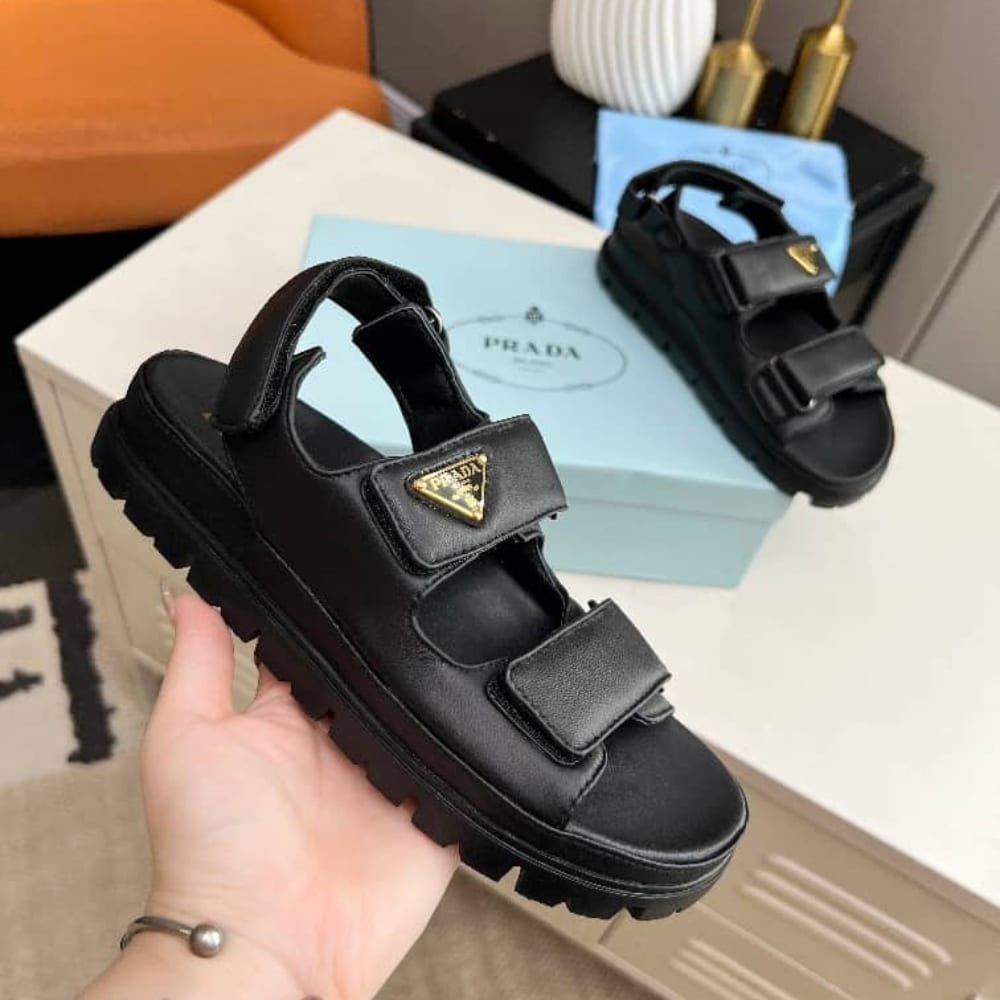Prada Flat Nappa Leather Sandals Black 1X416N 038 F0002 F 020 - Image 5