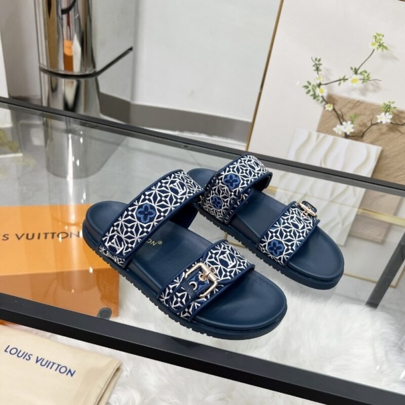 Alternative view of Louis Vuitton Bom Dia Flat Comfort Mule Navy Blue 1Ahmc7