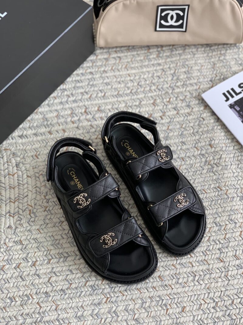 Alternative view of Chanel Cc Button Velcro Black Sandals Grained Calfskin Leather