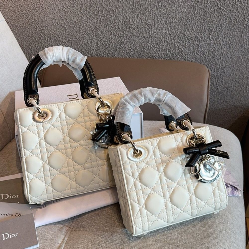 Dior Mini Lady Dior Bag With Chain White and Black 17Cm M0505PUQC M06E - Image 7