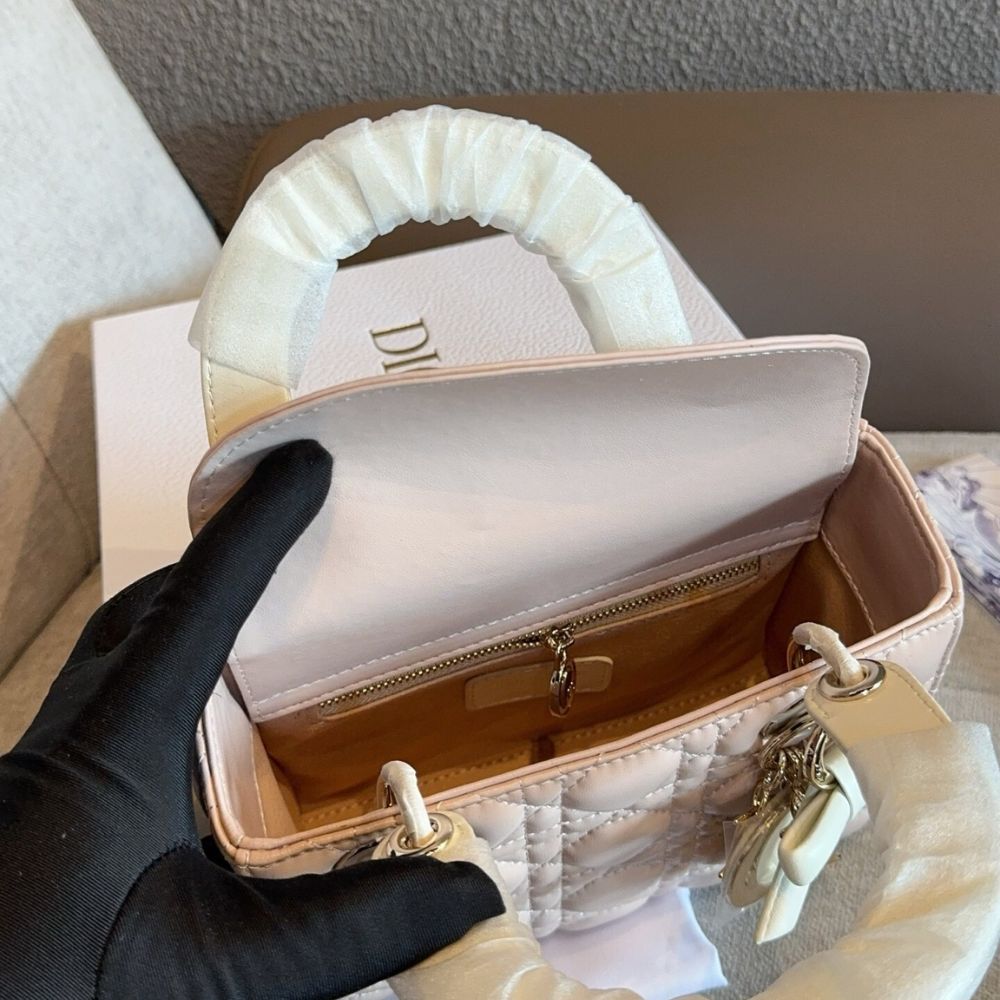 Dior Medium Lady Dior Bag With Chain Pink and Latte 20Cm - Image 3