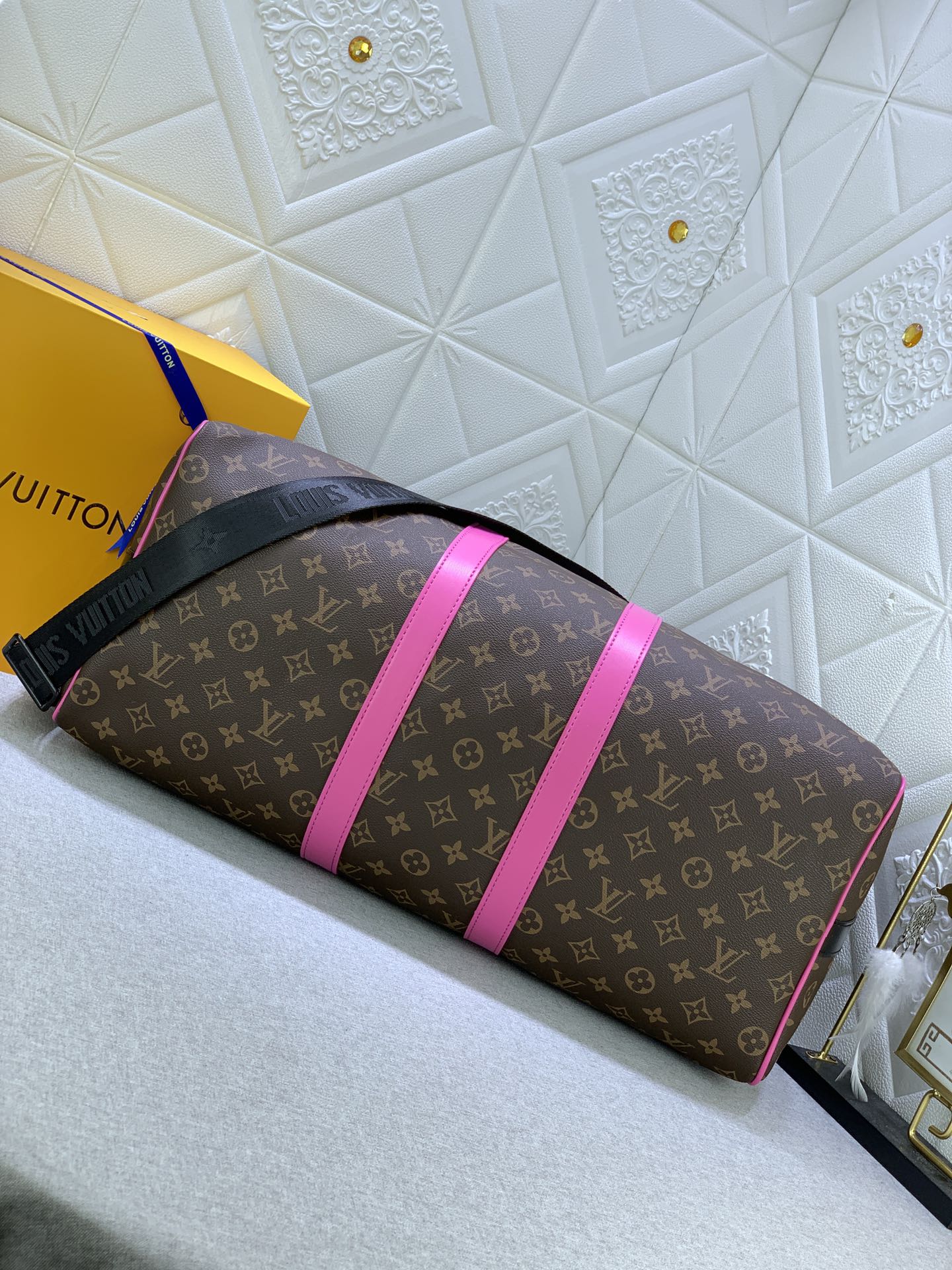 Louis Vuitton Keepall Bandoulière 50 Brown And Pink Macassar Canvas M45866 - Image 2