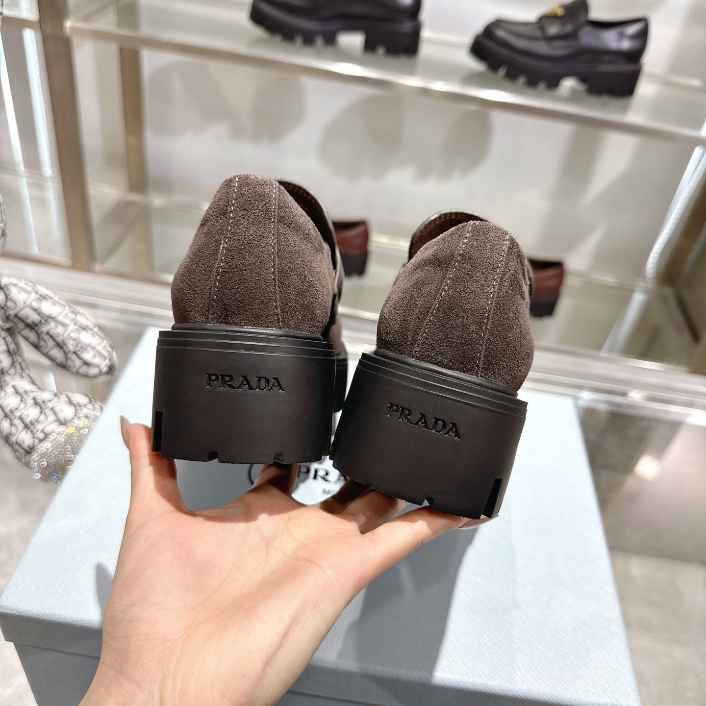 Prada Chocolate Suede Loafers Dark Brown 1D246M Mg0 F0003 F G050 - Image 7