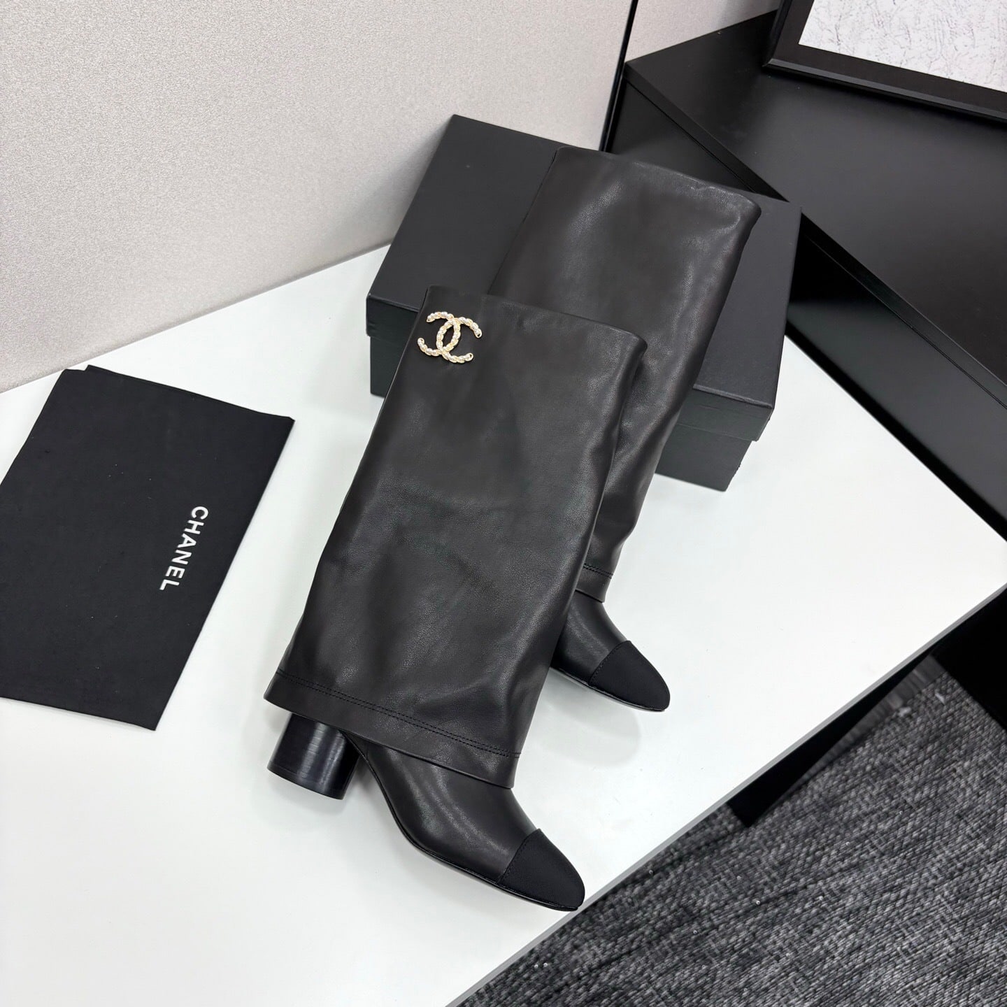 Chanel High Boots Leather And Grosgrain Black - Image 5