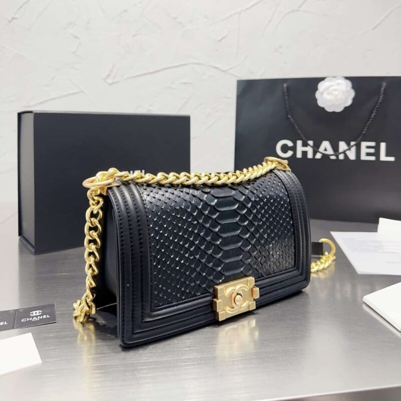 Alternative view of Chanel Boy Flap Bag Snake Leather Black 25Cm