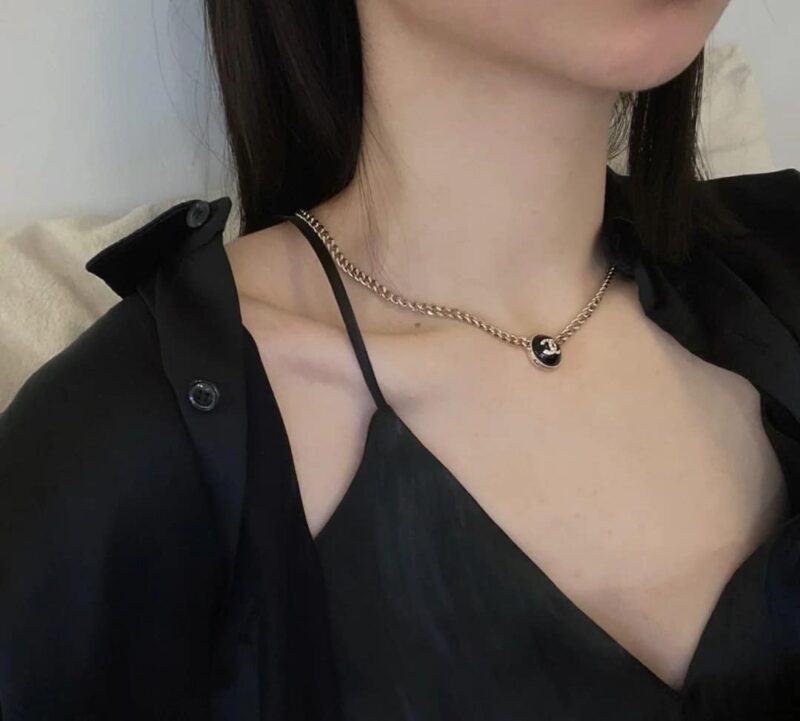 Alternative view of Chanel Logo Cc Necklace In Gold Metal Black Resin